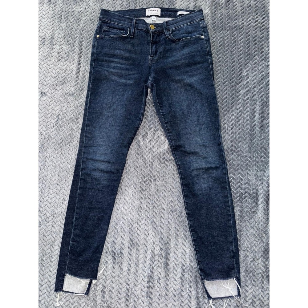 FRAME Le Skinny de Jeanne Jeans Dark Wash Raw Hem Denim Size 28